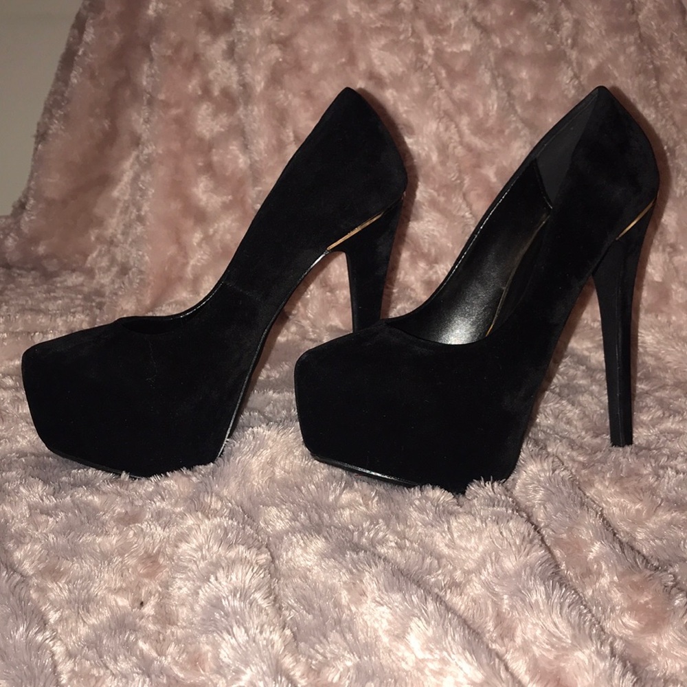 Suede Black/gold 6” Platform heels